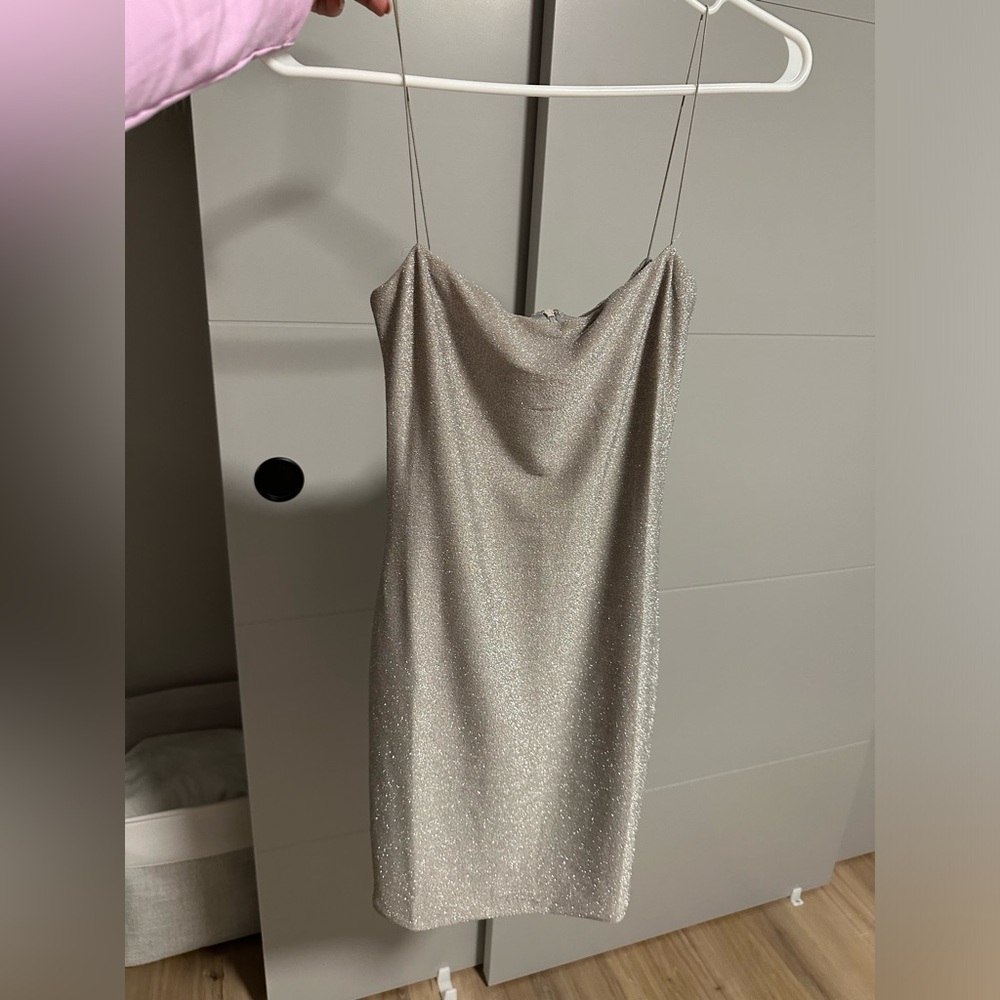 Thin Strap Shimmer Mini Dress - Silver